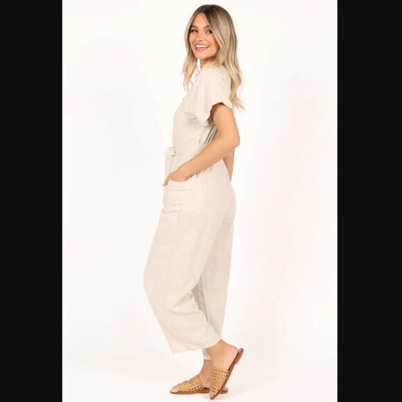 Petal & Pup Archie Oat Linen Belted Jumpsuit L - Picture 4 of 12